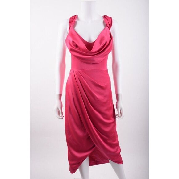 Theia Womens Andi Wrap Midi Dress Draped Formal Cocktail Party Sz 12 Pink NWT - Picture 1 of 6